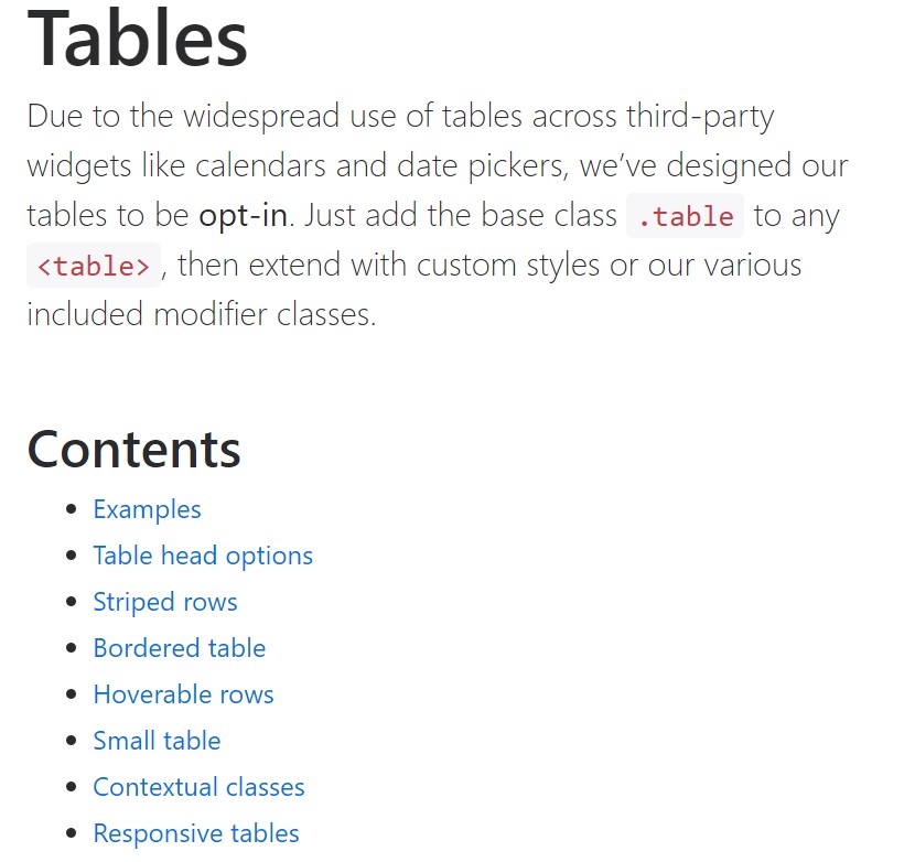 Bootstrap tables official  information